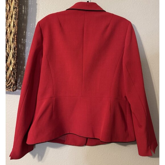 Kasper Suit Jacket Blazer 14 Red Black Trim Classic 3 Button Stretch - Picture 8 of 12